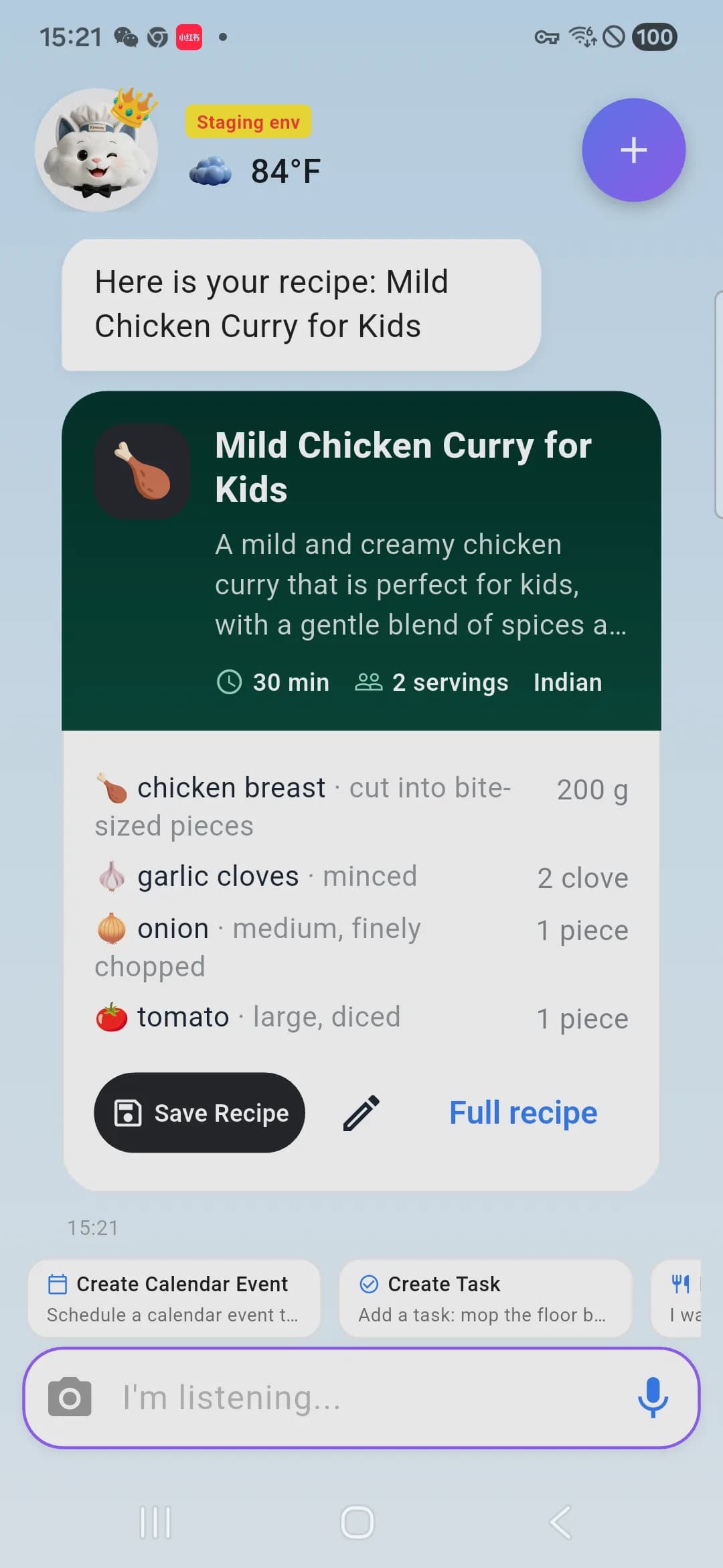 Ein KI-generiertes Rezept in der Kinmory App