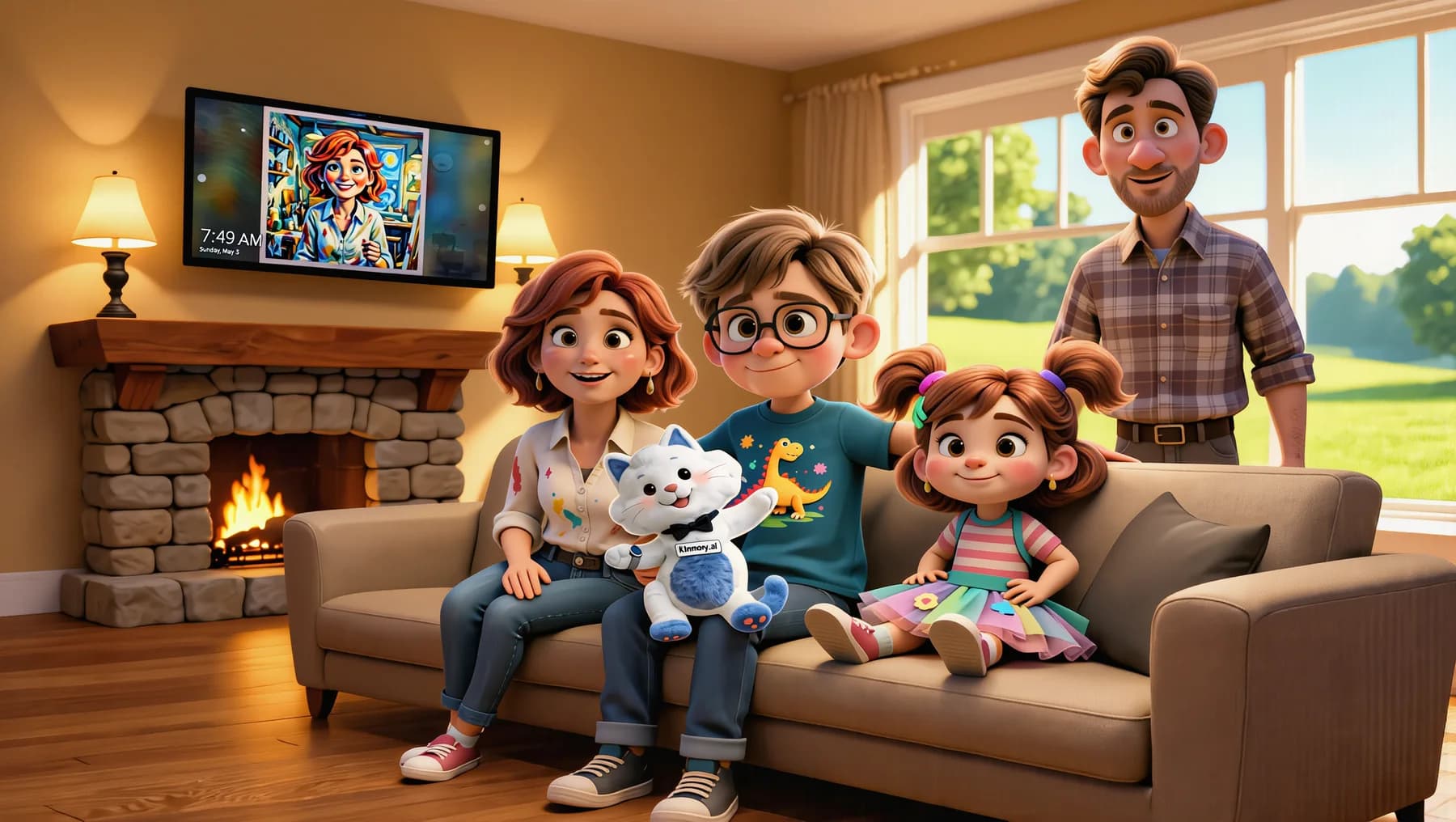 Claire, Greg, Doudou and Lily together at home