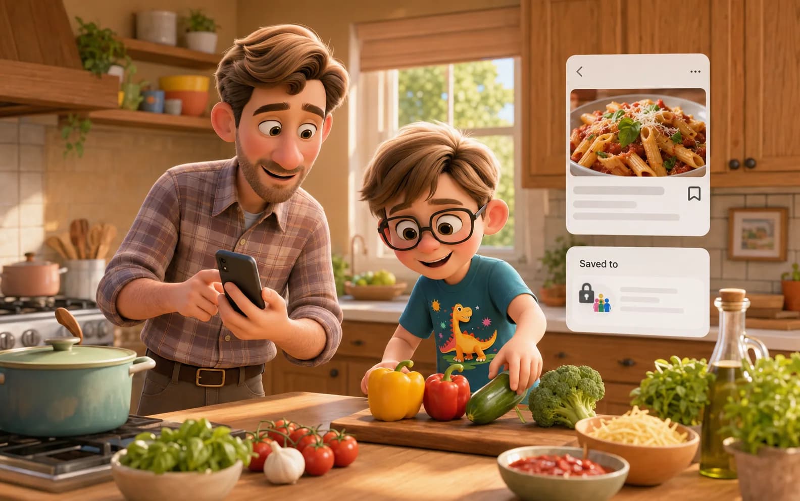 Greg and Doudou save a recipe while choosing dinner ingredients