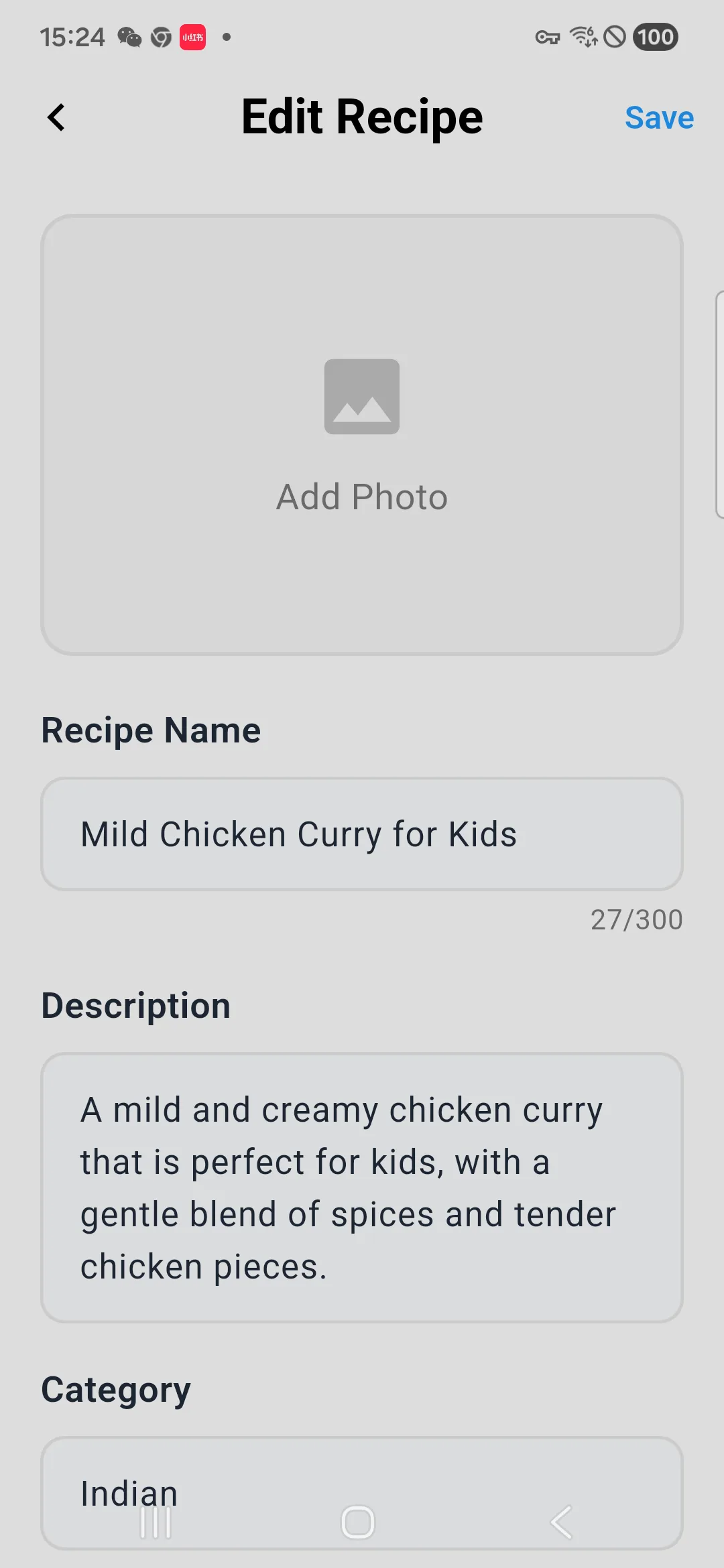 Editing a recipe and adding a personal photo in Kinmory