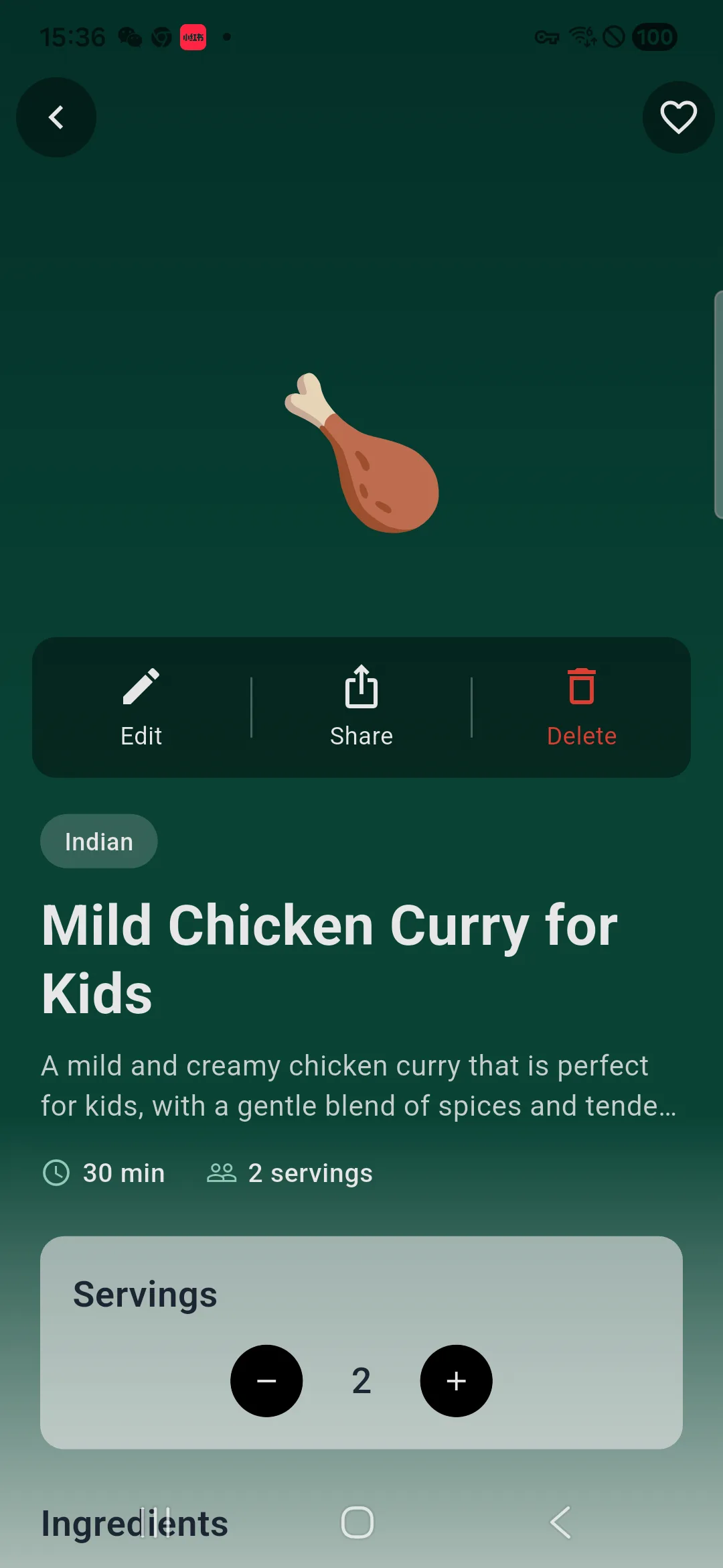 Sharing a recipe saved in My Recipes