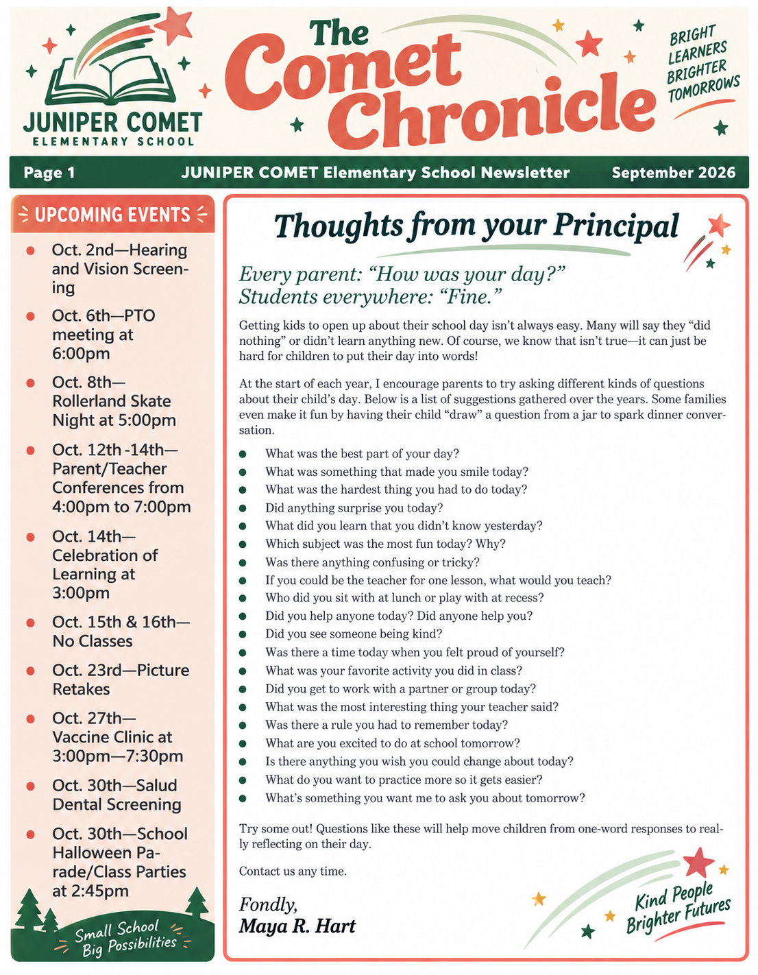 Fictional school Newsletter used as the source for Kinmory analysis